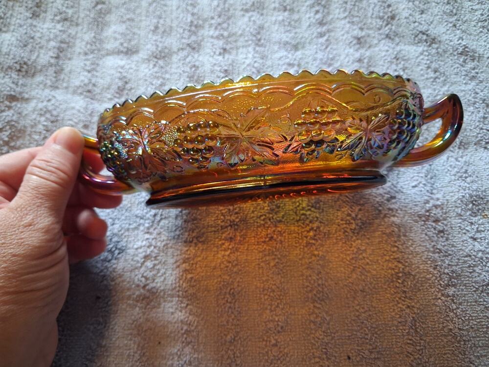 Vintage Imperial Glass Marigold Iridescent Carnival Glass Relish Dish